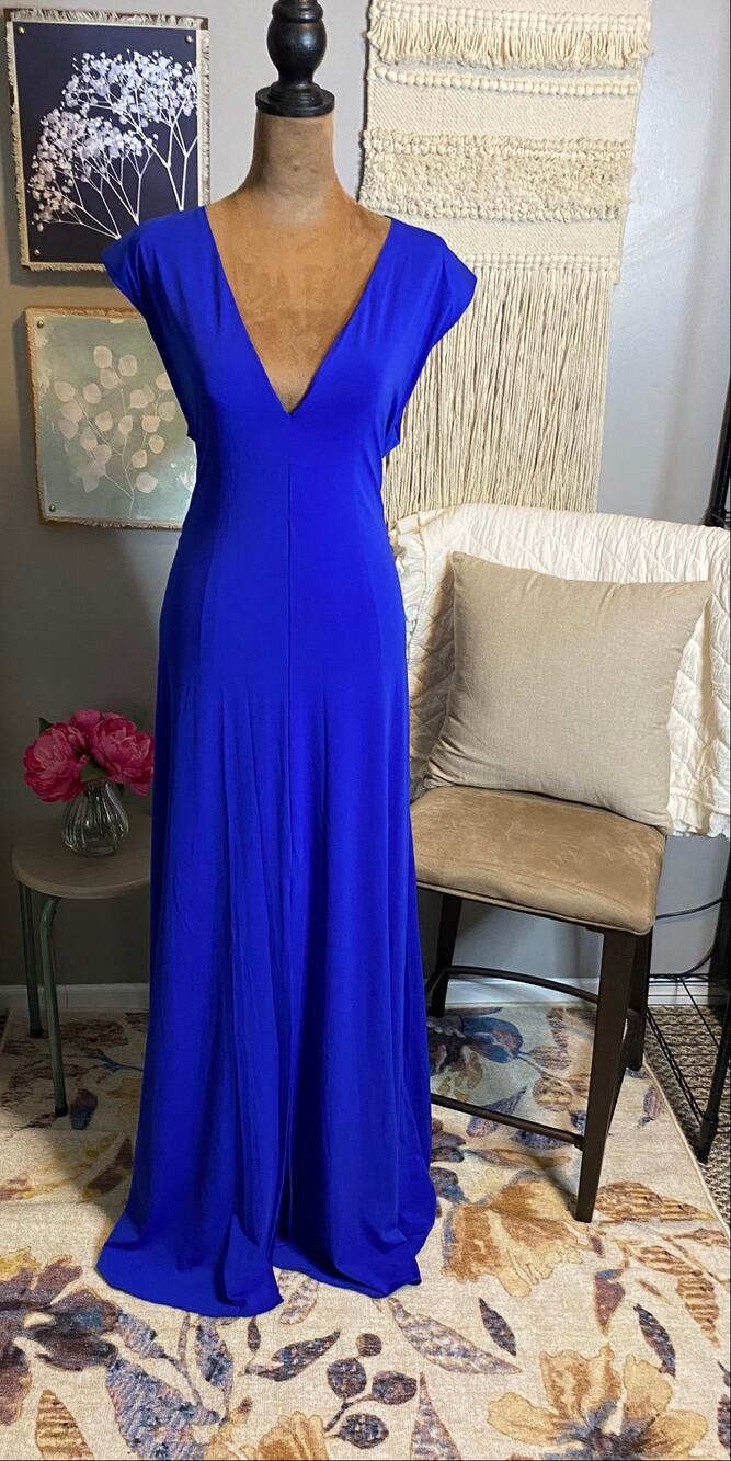 NWT Halston Luciana Gown Lapis Blue Size 14 Formal Evening Dress MSRP $545